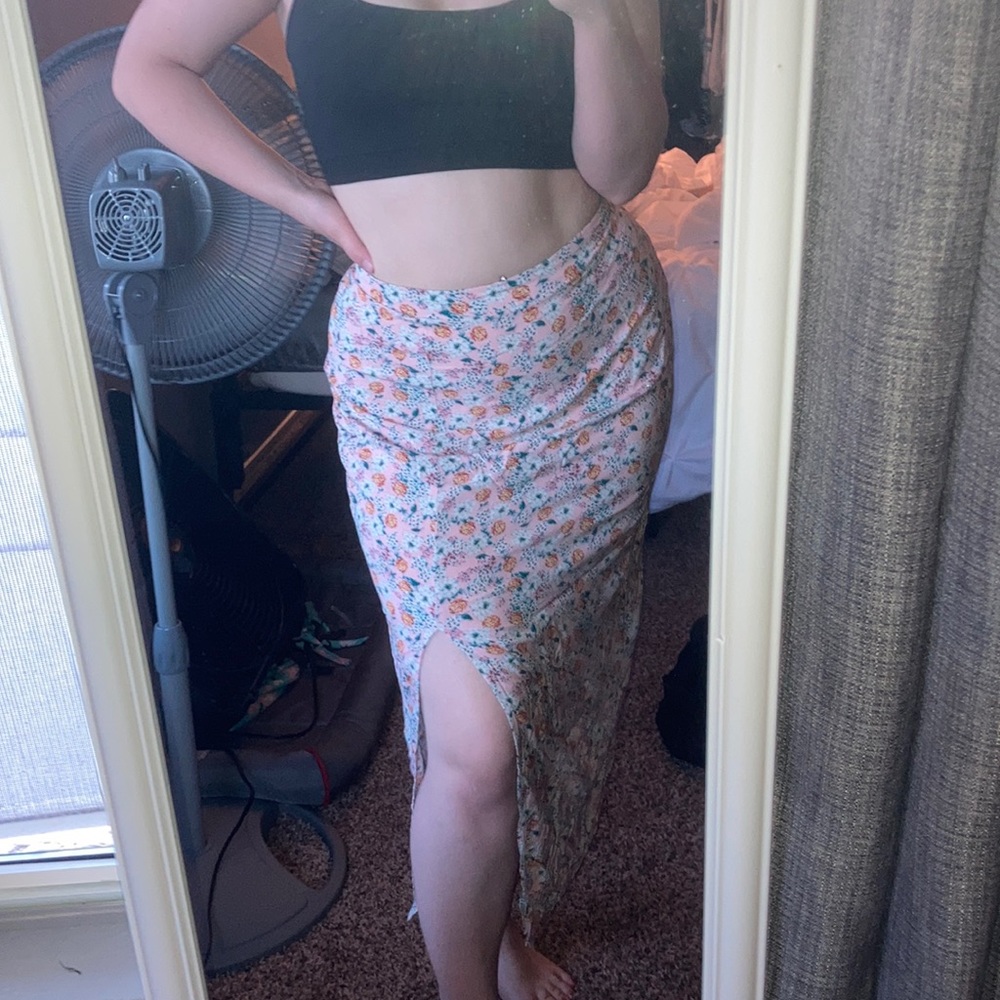 Pink floral skirt